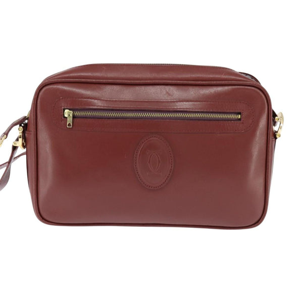 CARTIER Must Line Shoulder Bag Leather Bordeaux Gold Auth bs30552