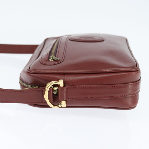 CARTIER Must Line Shoulder Bag Leather Bordeaux Gold Auth bs30552