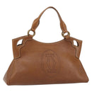 CARTIER Must Line Hand Bag Leather Brown Gold Auth bs30553-1