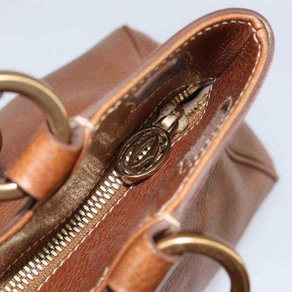 CARTIER Must Line Hand Bag Leather Brown Gold Auth bs30553