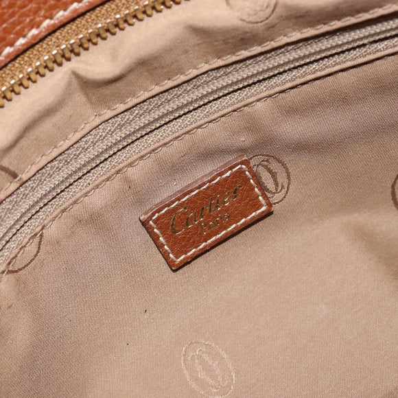 CARTIER Must Line Hand Bag Leather Brown Gold Auth bs30553