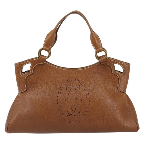 CARTIER Must Line Hand Bag Leather Brown Gold Auth bs30553