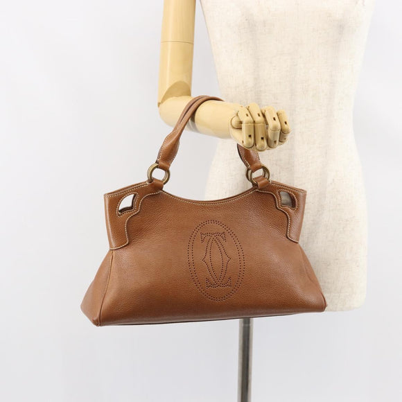 CARTIER Must Line Hand Bag Leather Brown Gold Auth bs30553