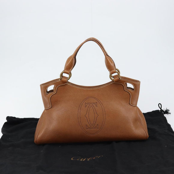 CARTIER Must Line Hand Bag Leather Brown Gold Auth bs30553
