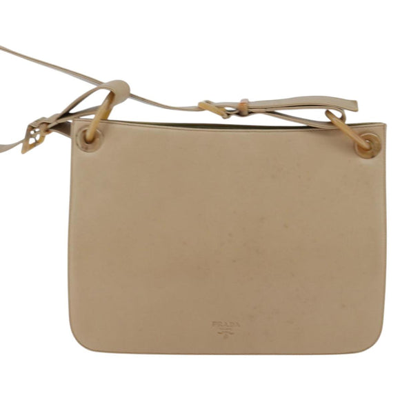 PRADA Shoulder Bag Leather Beige Auth bs30564
