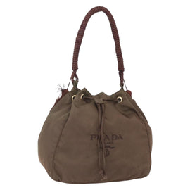 PRADA Tassel Shoulder Bag Nylon Khaki Gold Auth bs30567