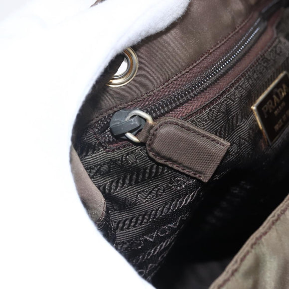 PRADA Tassel Shoulder Bag Nylon Khaki Gold Auth bs30567