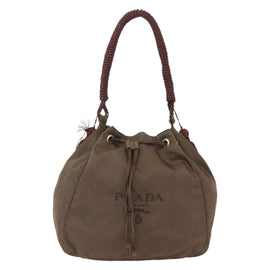 PRADA Tassel Shoulder Bag Nylon Khaki Gold Auth bs30567 - 0