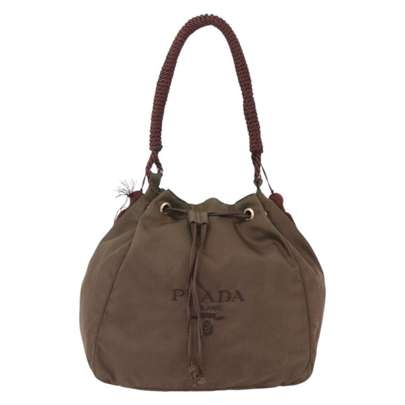 PRADA Tassel Shoulder Bag Nylon Khaki Gold Auth bs30567