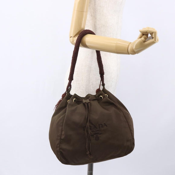 PRADA Tassel Shoulder Bag Nylon Khaki Gold Auth bs30567