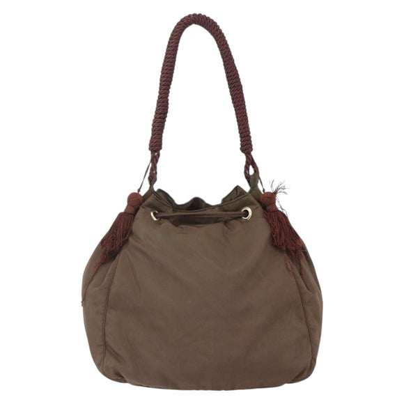 PRADA Tassel Shoulder Bag Nylon Khaki Gold Auth bs30567