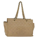 CHANEL Matelasse COCO Mark Chain Tote Bag Caviar Skin Beige Gold CC Auth bs30576-1