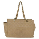 CHANEL Matelasse COCO Mark Chain Tote Bag Caviar Skin Beige Gold CC Auth bs30576-13