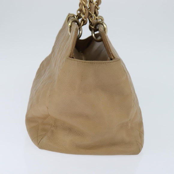 CHANEL Matelasse COCO Mark Chain Tote Bag Caviar Skin Beige Gold CC Auth bs30576