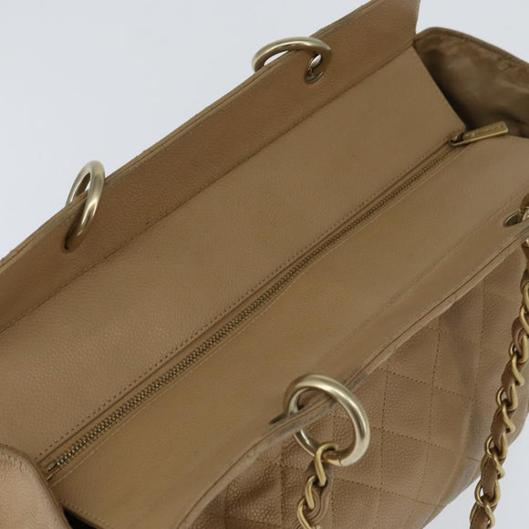 CHANEL Matelasse COCO Mark Chain Tote Bag Caviar Skin Beige Gold CC Auth bs30576
