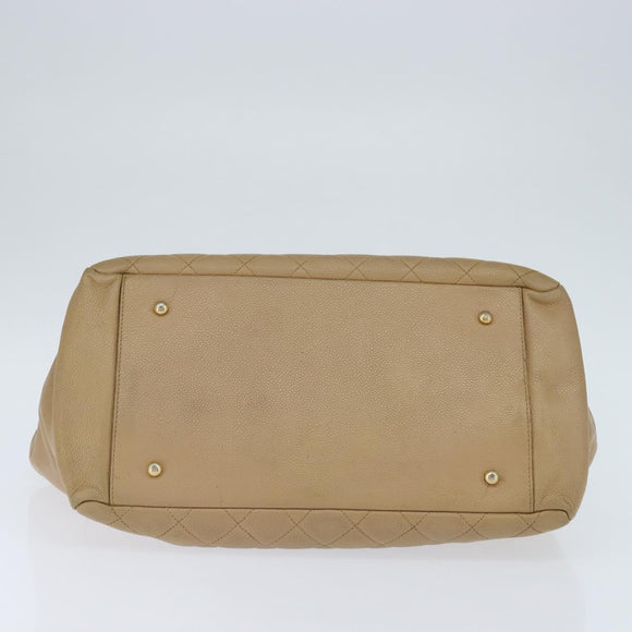 CHANEL Matelasse COCO Mark Chain Tote Bag Caviar Skin Beige Gold CC Auth bs30576