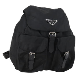 PRADA Backpack Nylon Black Silver Auth bs30578