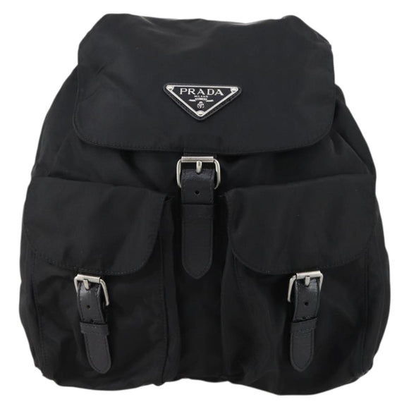 PRADA Backpack Nylon Black Silver Auth bs30578