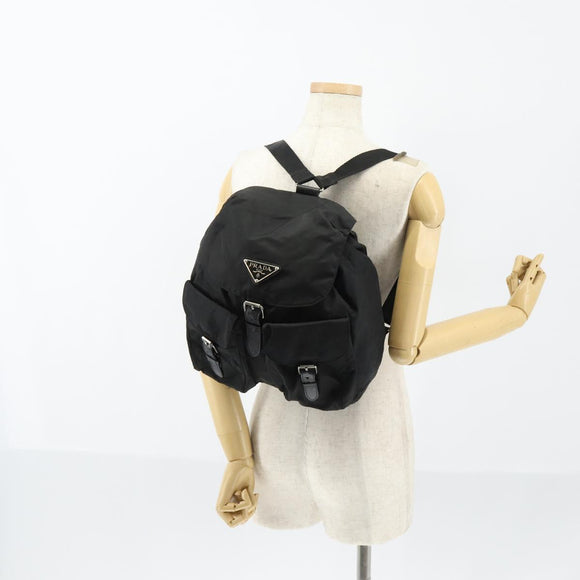 PRADA Backpack Nylon Black Silver Auth bs30578