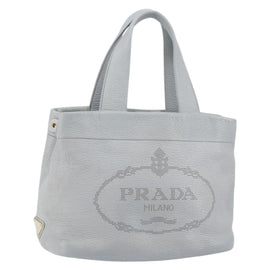 PRADA Small Tote Bag Punching leather Gray Gold Auth bs30580