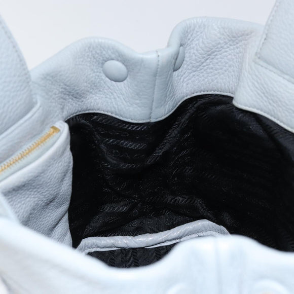 PRADA Small Tote Bag Punching leather Gray Gold Auth bs30580