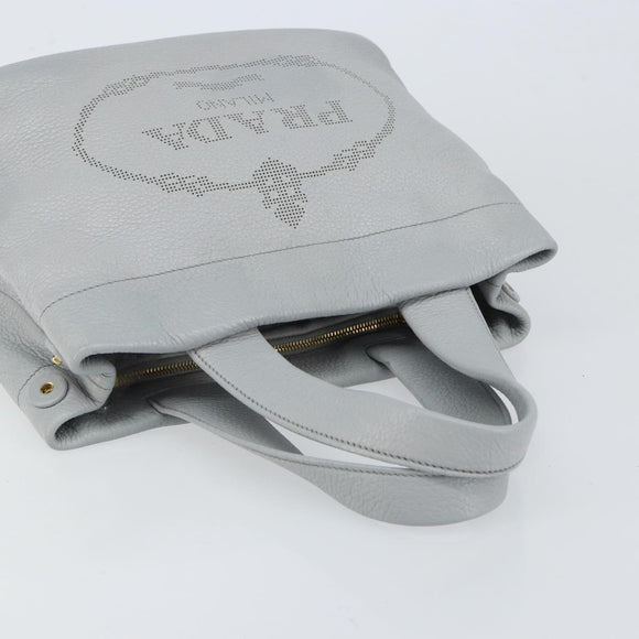 PRADA Small Tote Bag Punching leather Gray Gold Auth bs30580