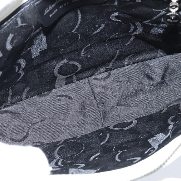 Salvatore Ferragamo Gancini Hand Bag Leather 2way White Silver Auth bs30581