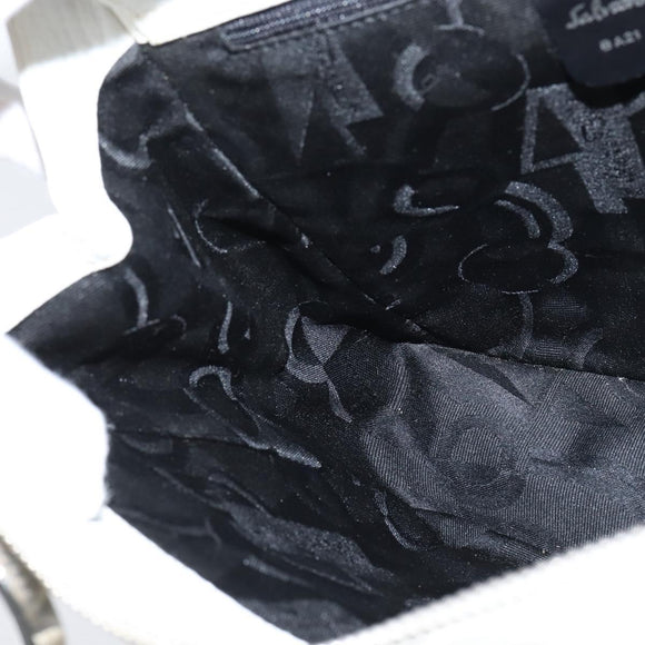 Salvatore Ferragamo Gancini Hand Bag Leather 2way White Silver Auth bs30581