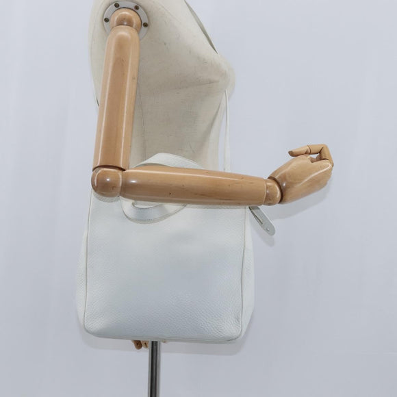 Salvatore Ferragamo Gancini Hand Bag Leather 2way White Silver Auth bs30581