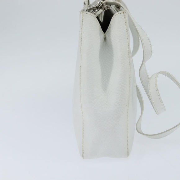 Salvatore Ferragamo Gancini Hand Bag Leather 2way White Silver Auth bs30581