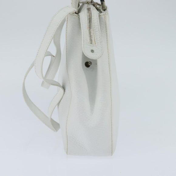 Salvatore Ferragamo Gancini Hand Bag Leather 2way White Silver Auth bs30581