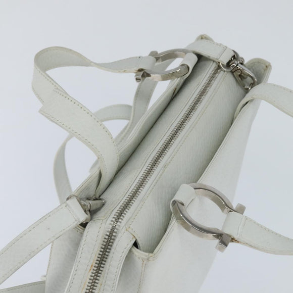 Salvatore Ferragamo Gancini Hand Bag Leather 2way White Silver Auth bs30581