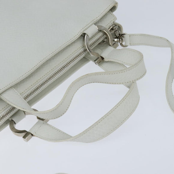 Salvatore Ferragamo Gancini Hand Bag Leather 2way White Silver Auth bs30581
