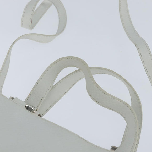 Salvatore Ferragamo Gancini Hand Bag Leather 2way White Silver Auth bs30581