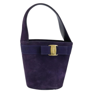 Salvatore Ferragamo Vala Hand Bag Suede Purple Gold Auth bs30582