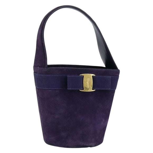 Salvatore Ferragamo Vala Hand Bag Suede Purple Gold Auth bs30582