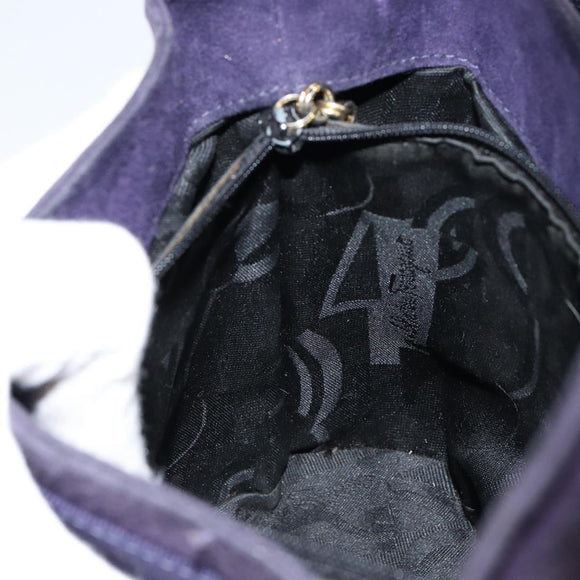 Salvatore Ferragamo Vala Hand Bag Suede Purple Gold Auth bs30582