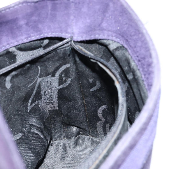 Salvatore Ferragamo Vala Hand Bag Suede Purple Gold Auth bs30582