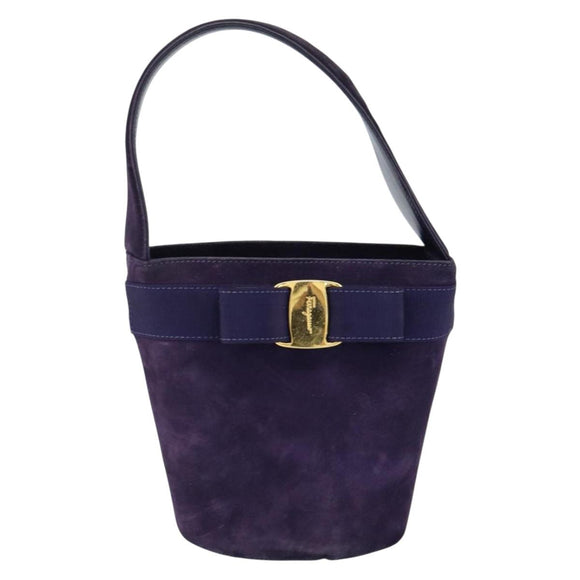 Salvatore Ferragamo Vala Hand Bag Suede Purple Gold Auth bs30582