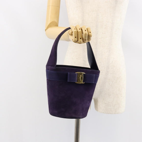 Salvatore Ferragamo Vala Hand Bag Suede Purple Gold Auth bs30582