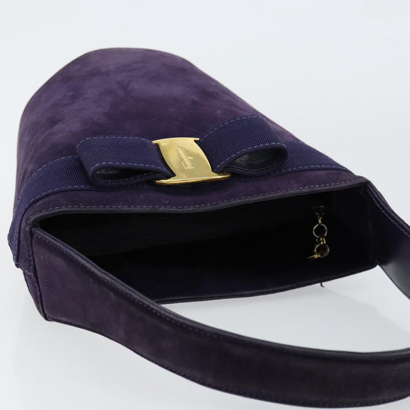 Salvatore Ferragamo Vala Hand Bag Suede Purple Gold Auth bs30582