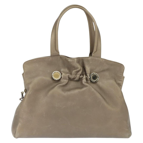 BVLGARI Tote Bag Leather Champagne Gold Auth bs30583