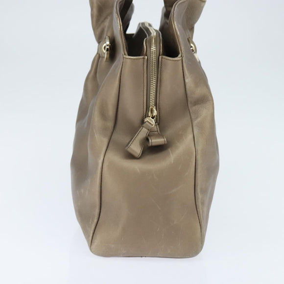 BVLGARI Tote Bag Leather Champagne Gold Auth bs30583