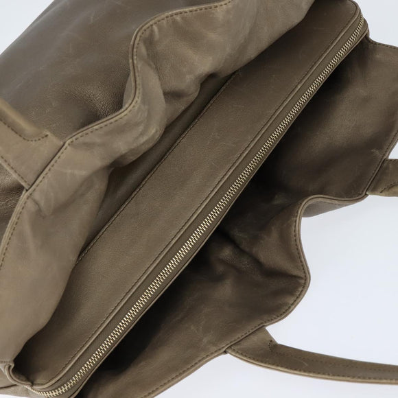 BVLGARI Tote Bag Leather Champagne Gold Auth bs30583