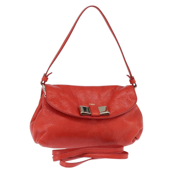 Chloe Lily Shoulder Bag Leather 2way Red Gold Auth bs30584