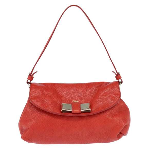 Chloe Lily Shoulder Bag Leather 2way Red Gold Auth bs30584