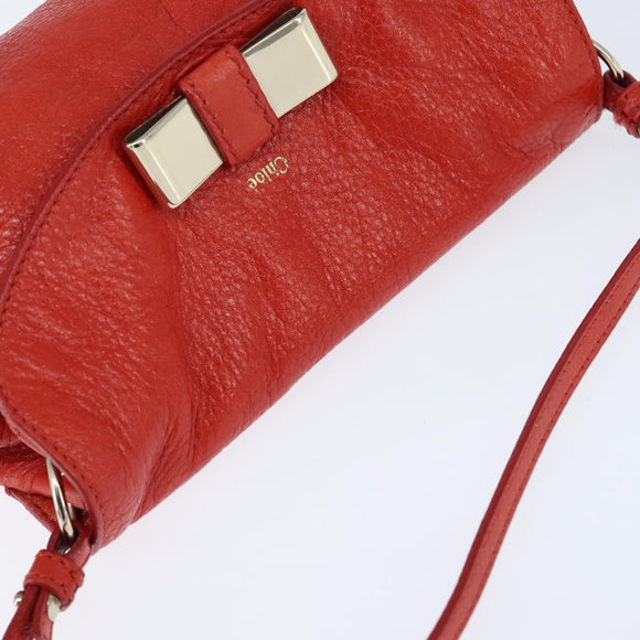 Chloe Lily Shoulder Bag Leather 2way Red Gold Auth bs30584