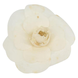 CHANEL Camelia Brooch Nylon White CC Auth bs30592