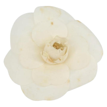 CHANEL Camelia Brooch Nylon White CC Auth bs30592
