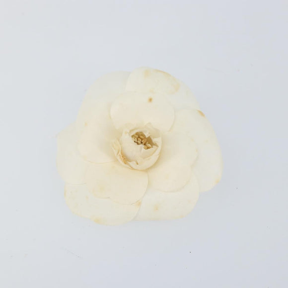 CHANEL Camelia Brooch Nylon White CC Auth bs30592